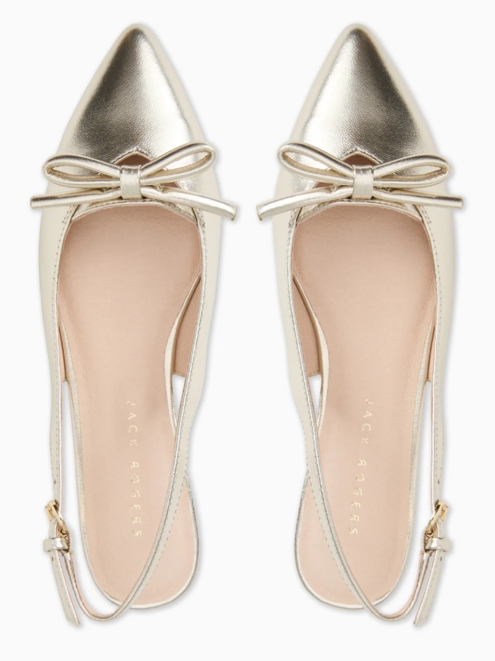 Dressy Jacks! Jack Rogers LENNOX Sz 6 Platinum Sling-Back Flats NIB/Tissue